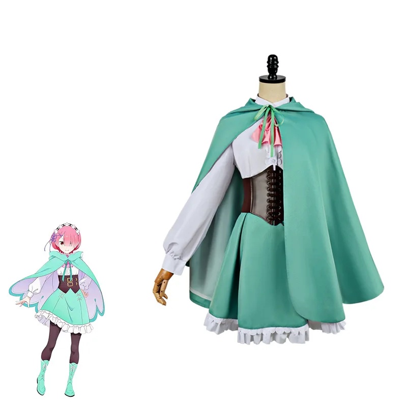 Anime Cosplay Rem - A;3\v,7'd/Re:Zero Anime Ram Rem Cosplay Costume